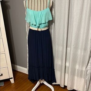 Elegant Blue and Green Women's Maxi Dress